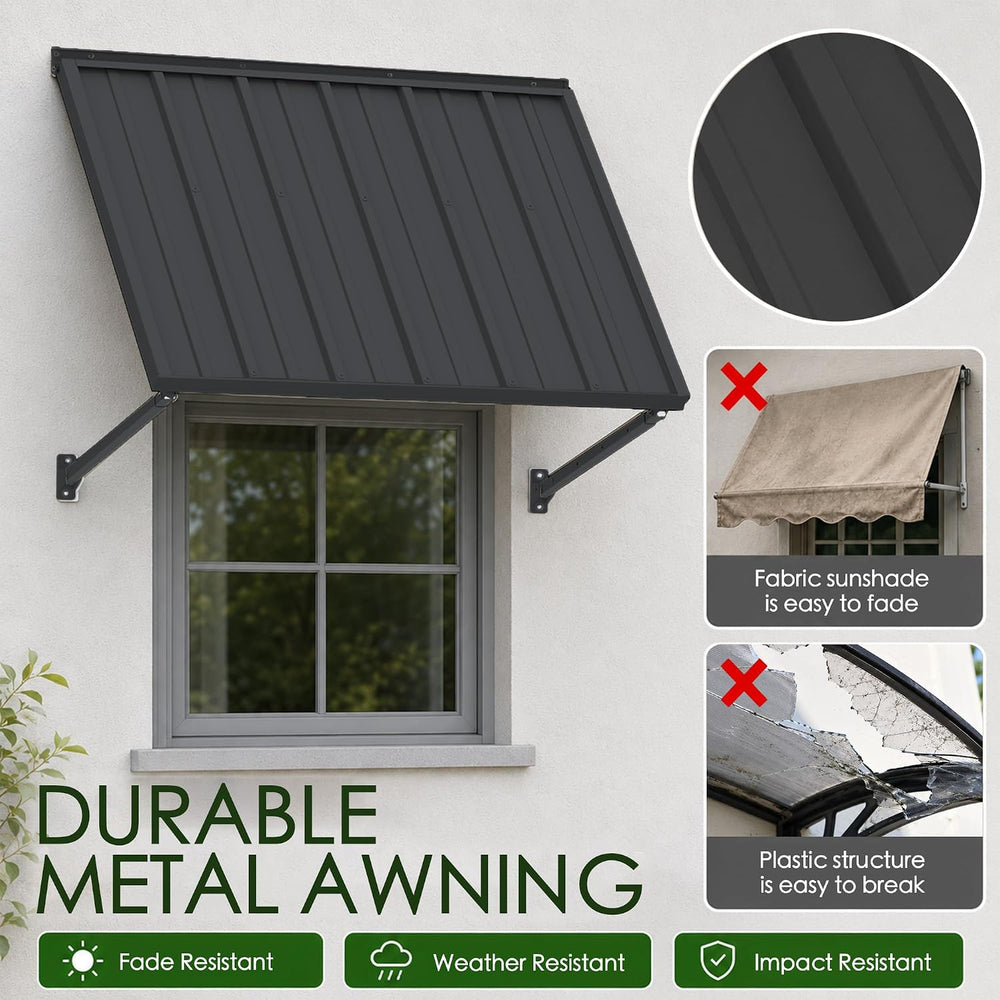 Kozyard Adjustable Door Window Awning – 4-Level Tilt, 55"W×32" Slop...
