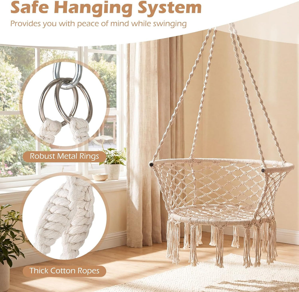Giantex Hammock Chair, Macrame Swing Chair with 350 Lbs Capacity, Handwoven T...