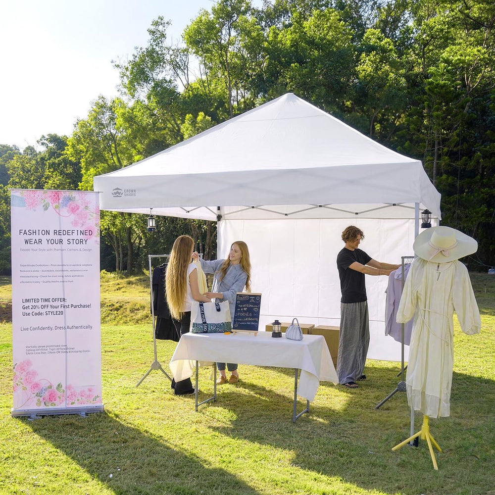 CROWN SHADES 10 x10 Commercial Pop Up Canopy Tent with 1 Side Wall, White