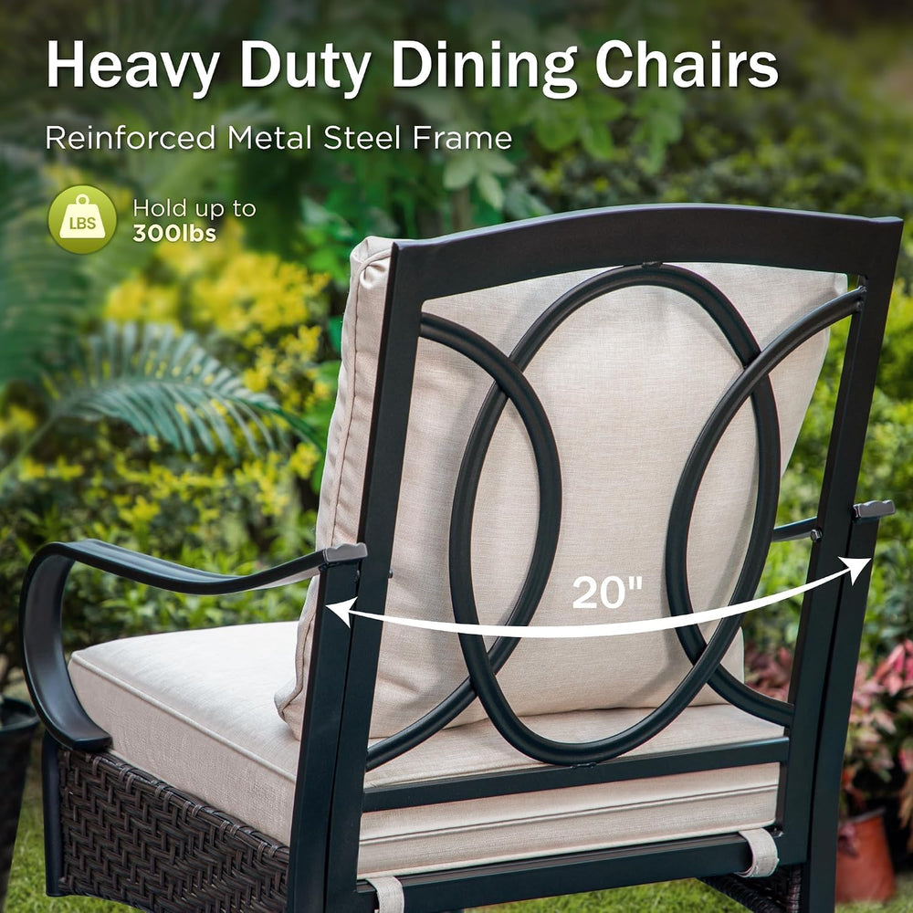 PHI VILLA 9pc Outdoor Dining Set, 57" Square Table, Swivel Wicker Chairs