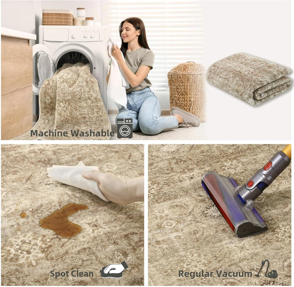 6x9 Area Rugs for Living Room: Washable Bedroom Rug Non Slip Boho Carpet