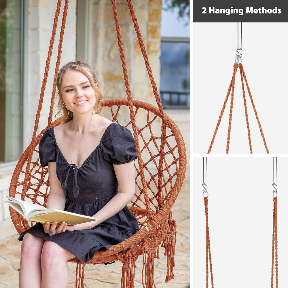 SUNCREAT Rope Hammock Chair, Outdoor Hanging Swing Chair for Bedroom, Brown