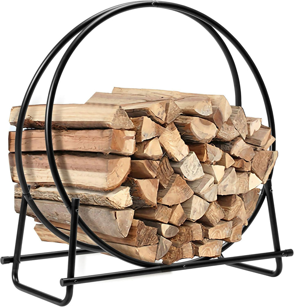 DORTALA 30 Inch Firewood Log Hoop, Fireplace Wood Storage Rack, Heavy-Duty Ro...