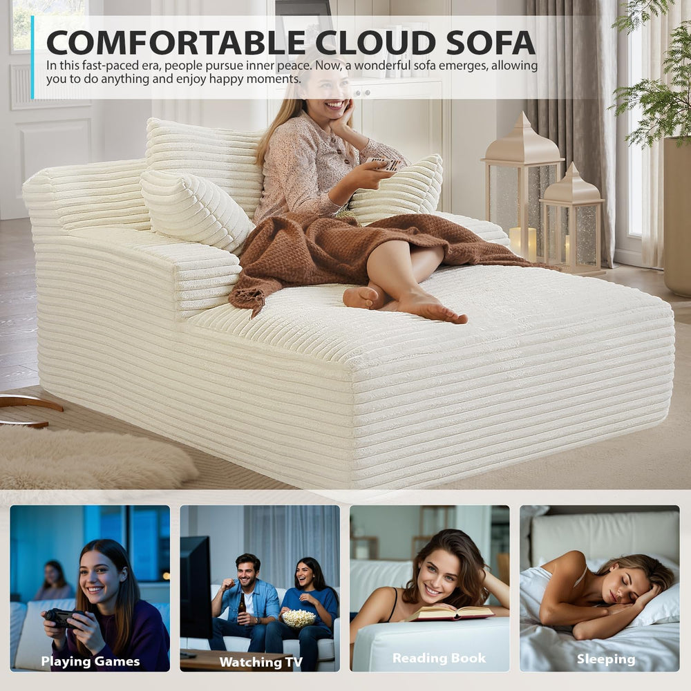 ivoros 50 Inch Chaise Lounge Chair Indoor, Oversized Corduroy Upholstered Bon...