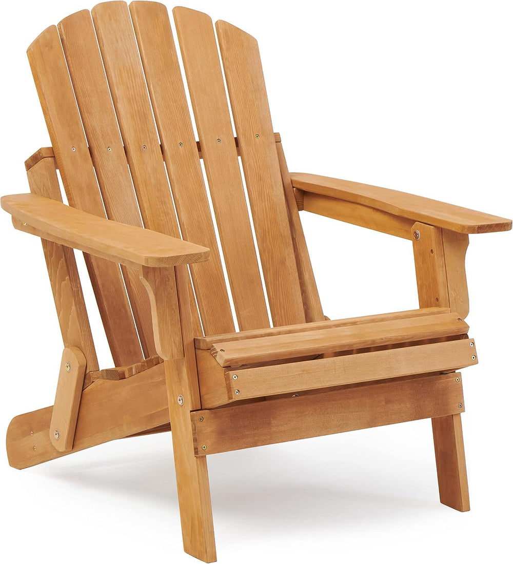 Oversized Wooden Folding Adirondack Chair with Pre-Assembled Backrest and Sea...
