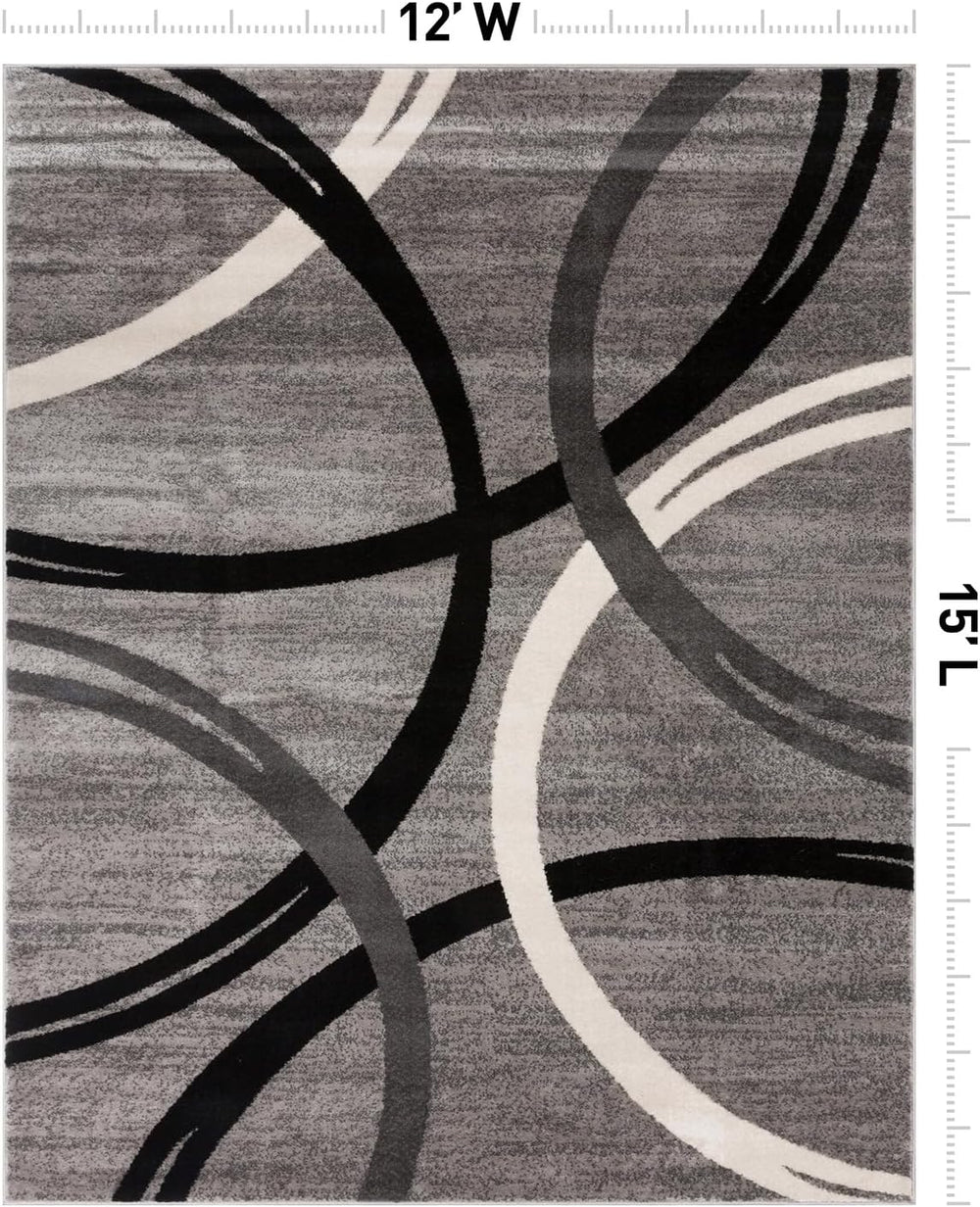Rugshop Wavy Circles Fade-Resistant Living Room Area Rug Gray 12' x 15'