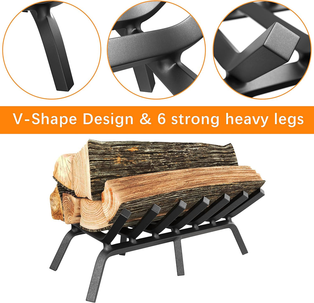 Mr IRONSTONE Fireplace Grate 24 inch Solid Steel Heavy Duty Firewood Log Burn...