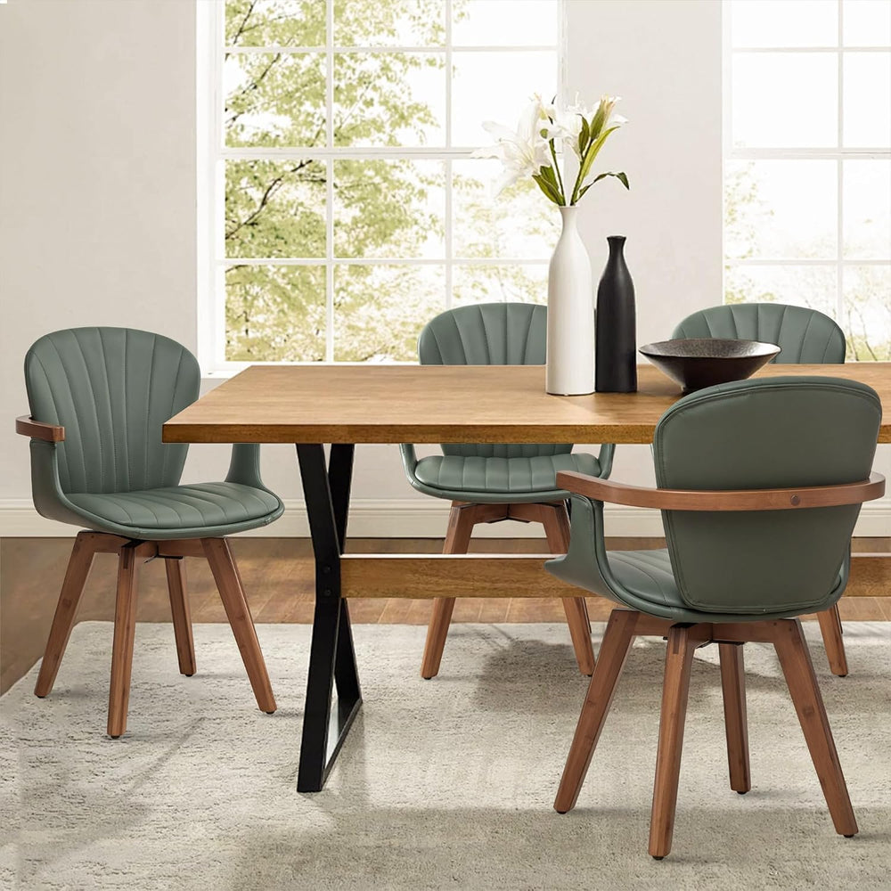 LUNLING Swivel Dining Chairs Set of 4, Mid Century Modern Green Faux Leather ...