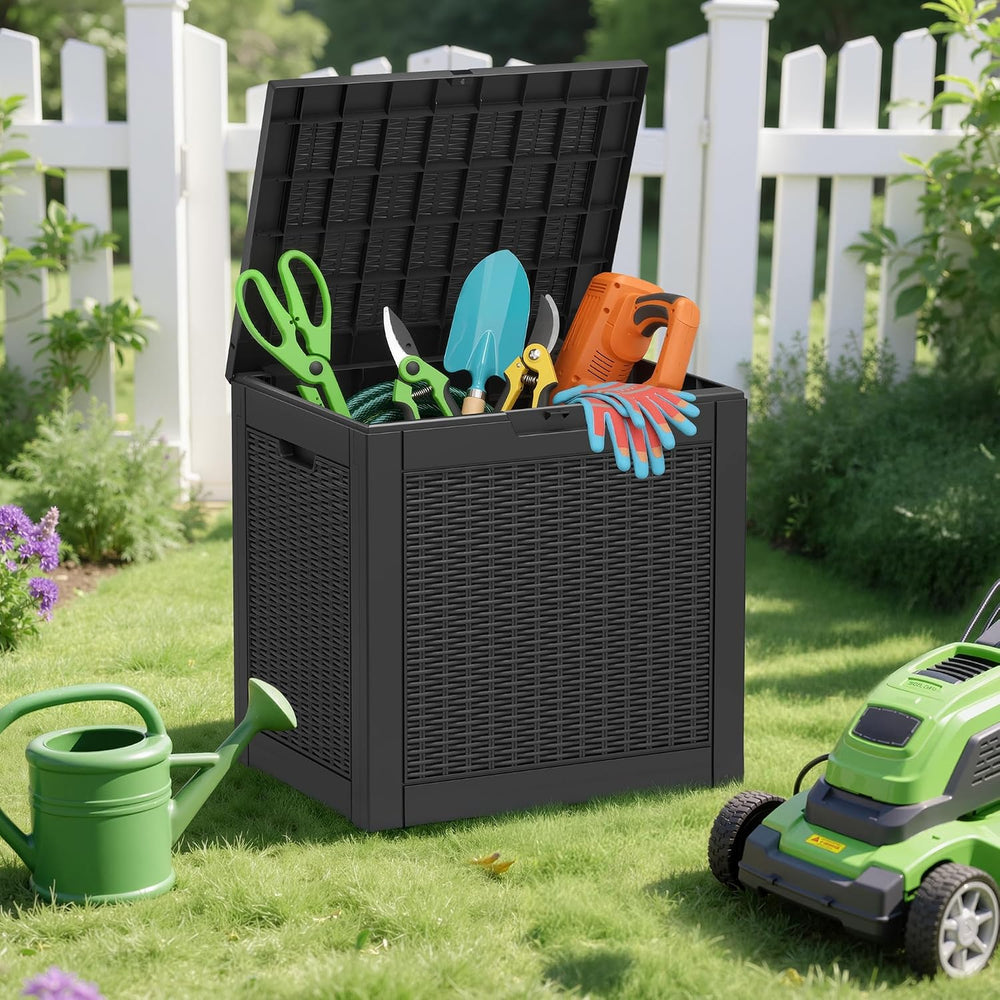 Outdoor Storage Waterproof Deck Box for Patio (32 Gallon, Black)