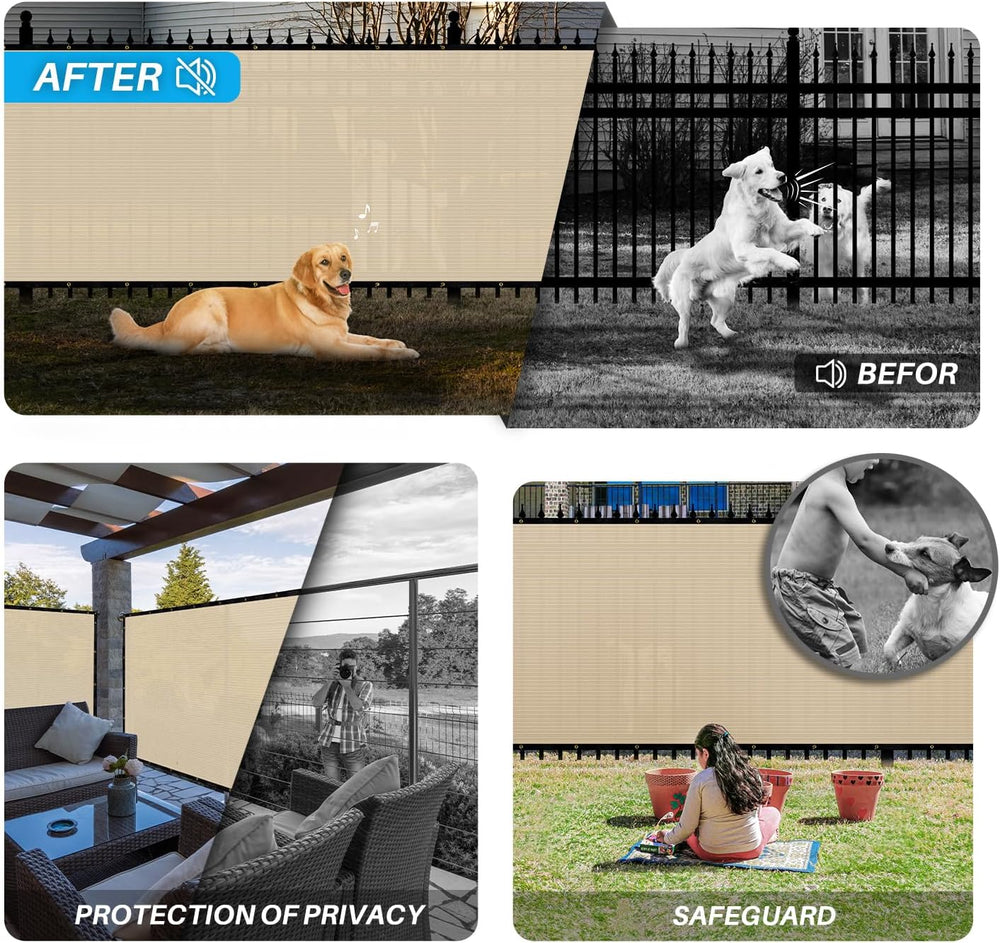 Patio 6 x 20 Fence Privacy Screen Beige Commercial Grade Mesh Shade Fabric wi...