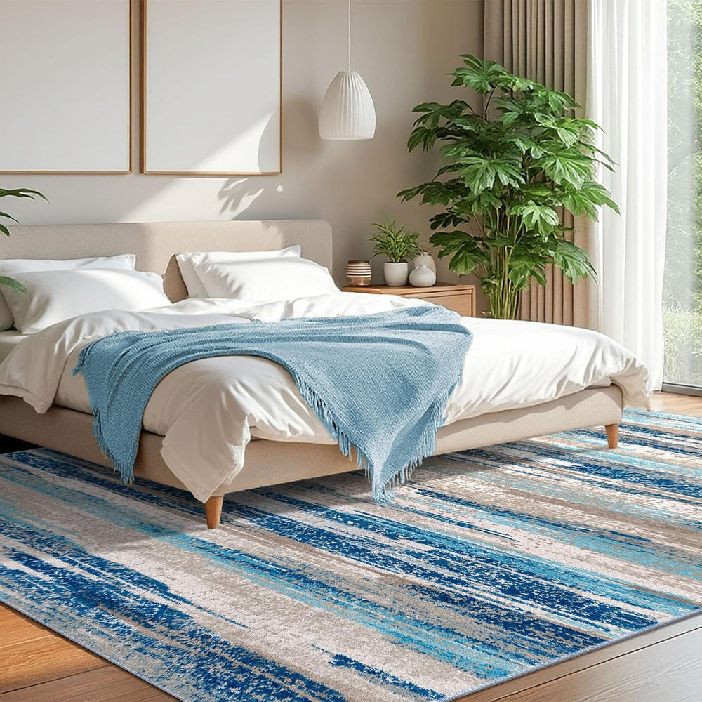 Lansny Washable Abstract 8x10 Area Rug for Living Room Non Slip Bedroom Rug