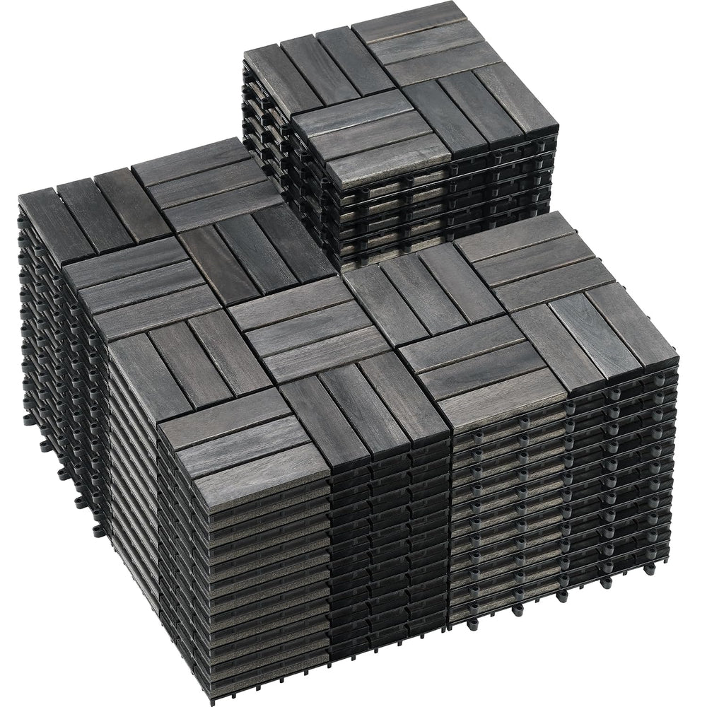 PrimeZone 54 PCS Solid Acacia Wood Interlocking Patio Deck Tiles Outdoor