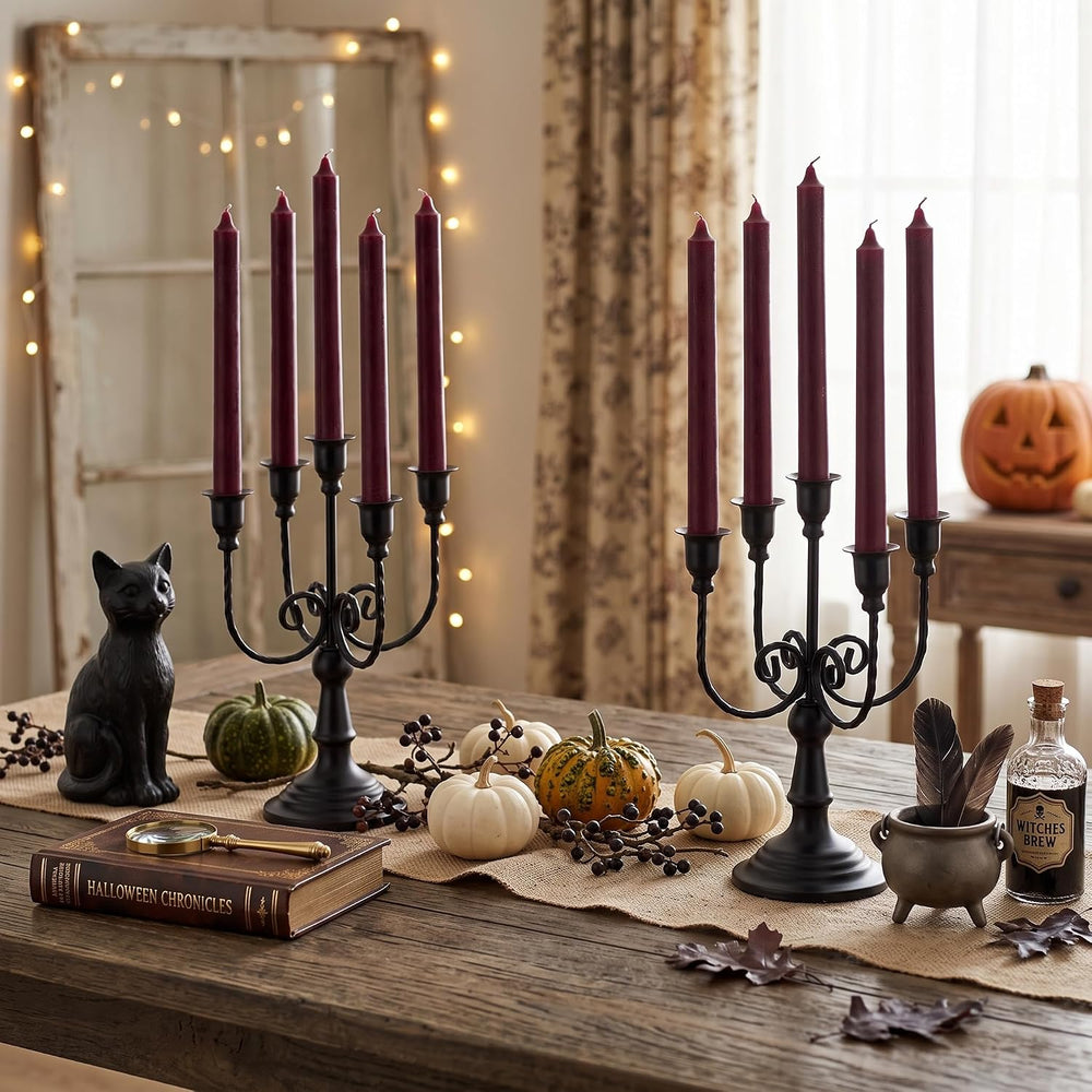 Romadedi Halloween Candelabra, Black 5-Arm Candle Holder, Set of 2, 11.8 in