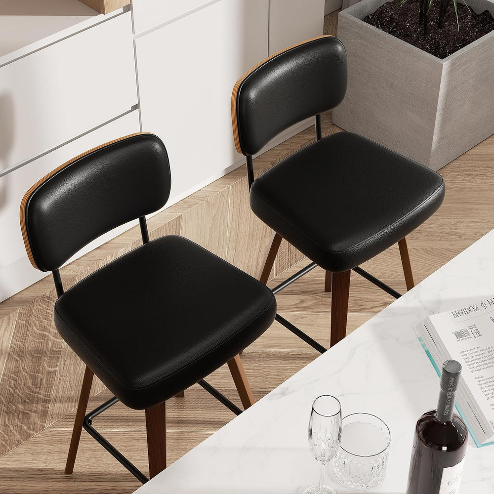 Swivel Bar Stools Set of 4, 26" Upholstered Faux Leather Counter Height ...