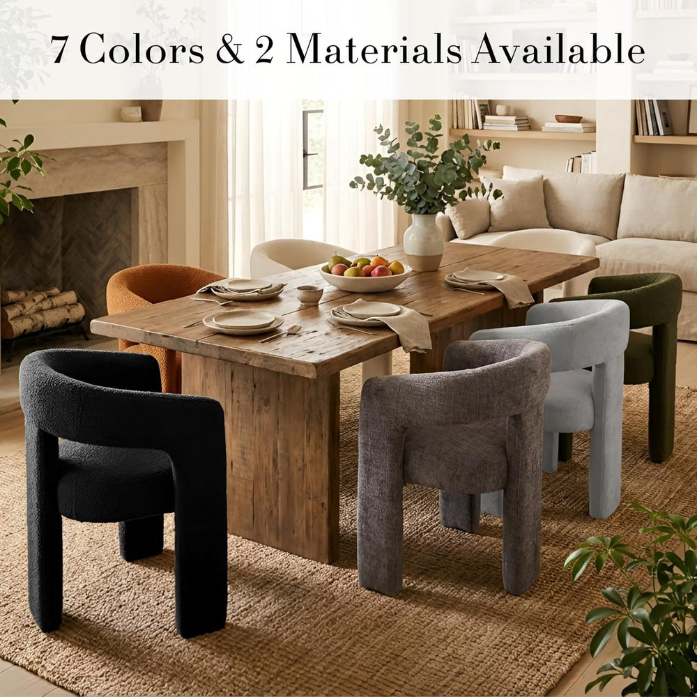 Modern Chenille Dining Chairs Set of 6, Upholstered Barrel Chairs with Arms C...