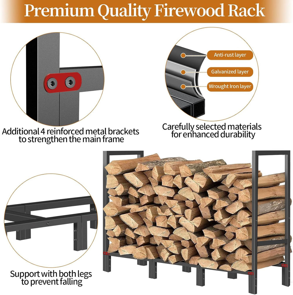 4FT Firewood Rack Indoor Outdoor with Log Carrier, Firewood Log Rack Holder w...