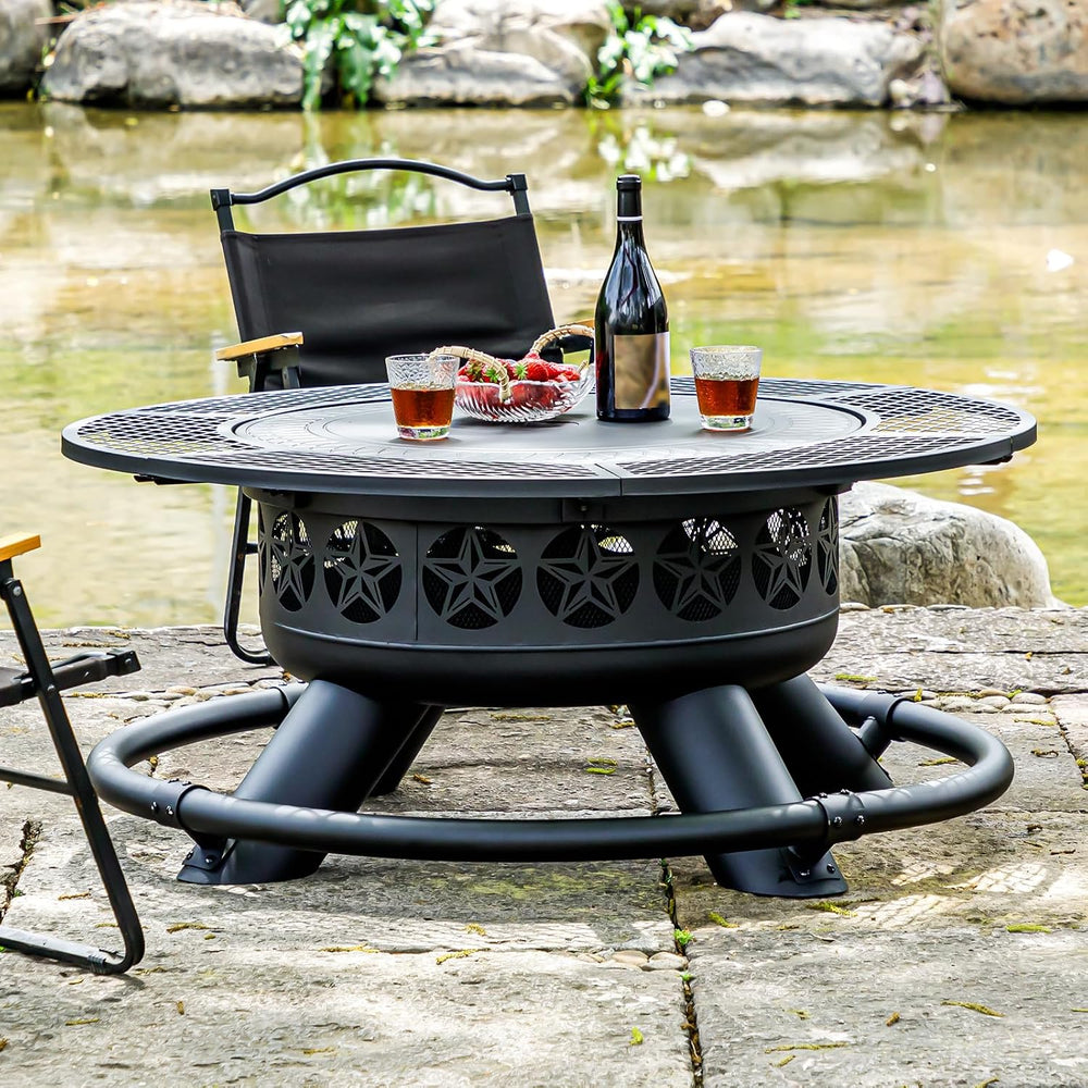 Verdeluxe 47 Inch Outdoor Fire Pit with 2 Grills, Extra Large BBQ Firepits