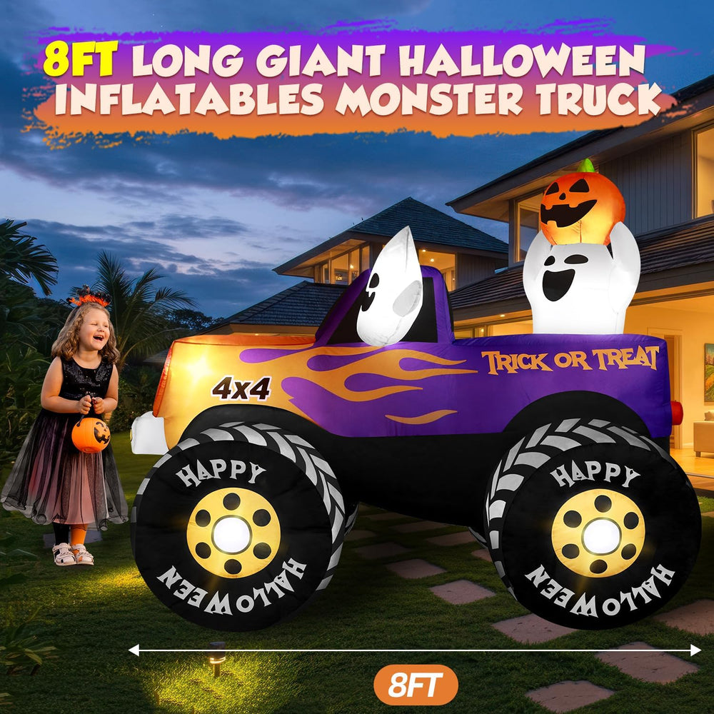 zukakii 8FT Long Halloween Inflatables Decoration Outdoor Monster Truck Car w...