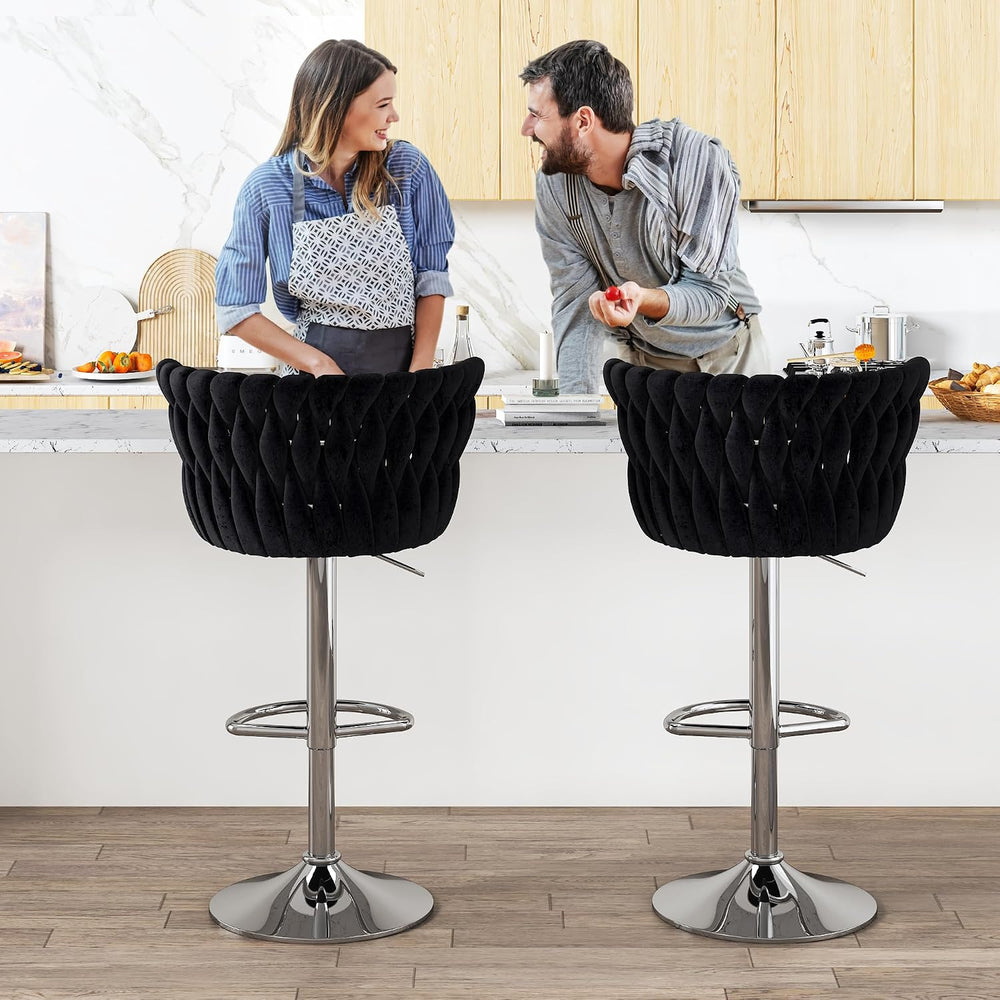 AWQM Black Bar Stools Set of 4,Modern Swivel Bar Chairs Velvet Counter Height...