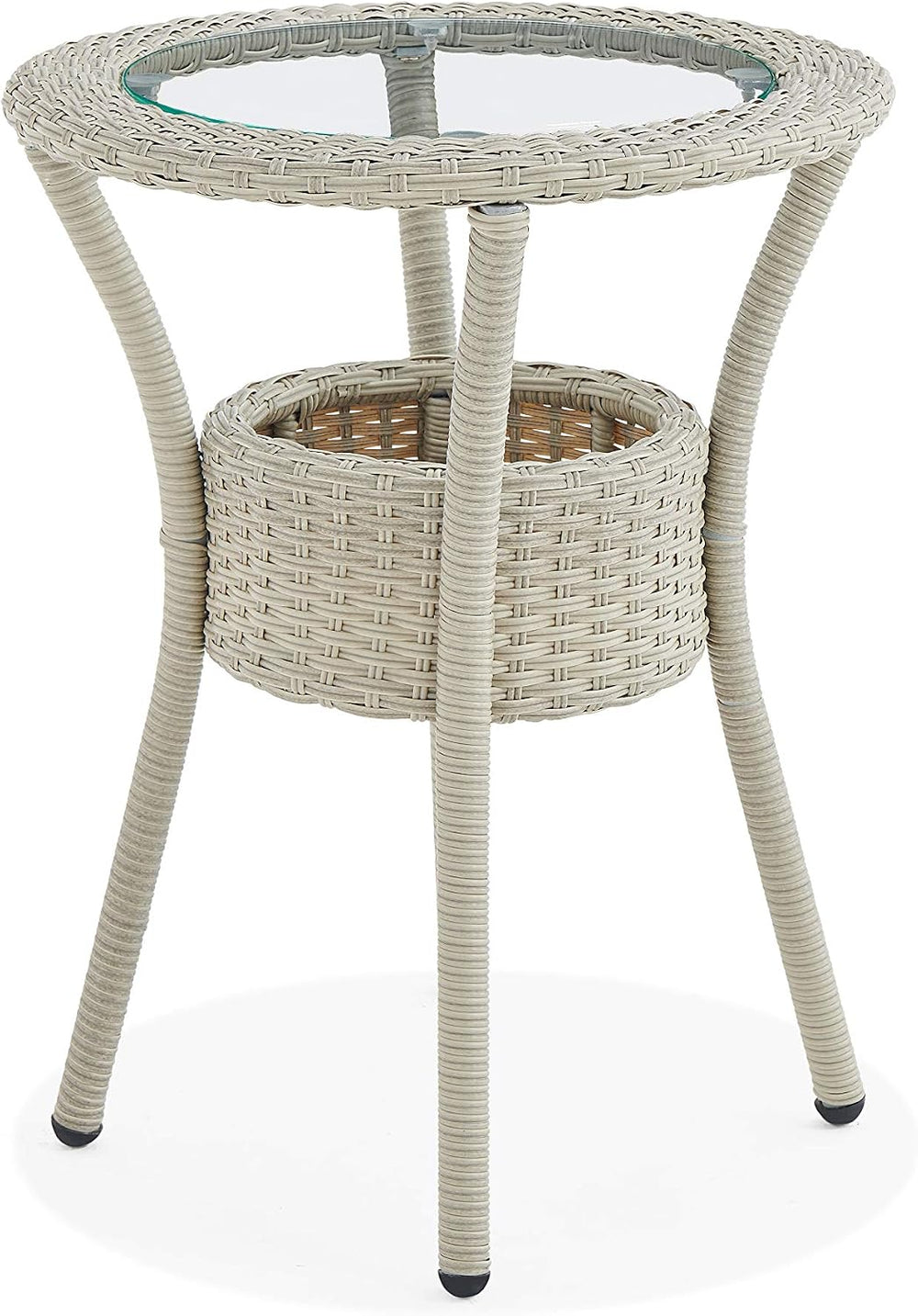 Modern and Weatherproof Haven All-Weather Wicker Outdoor Round Glass-Top Acce...