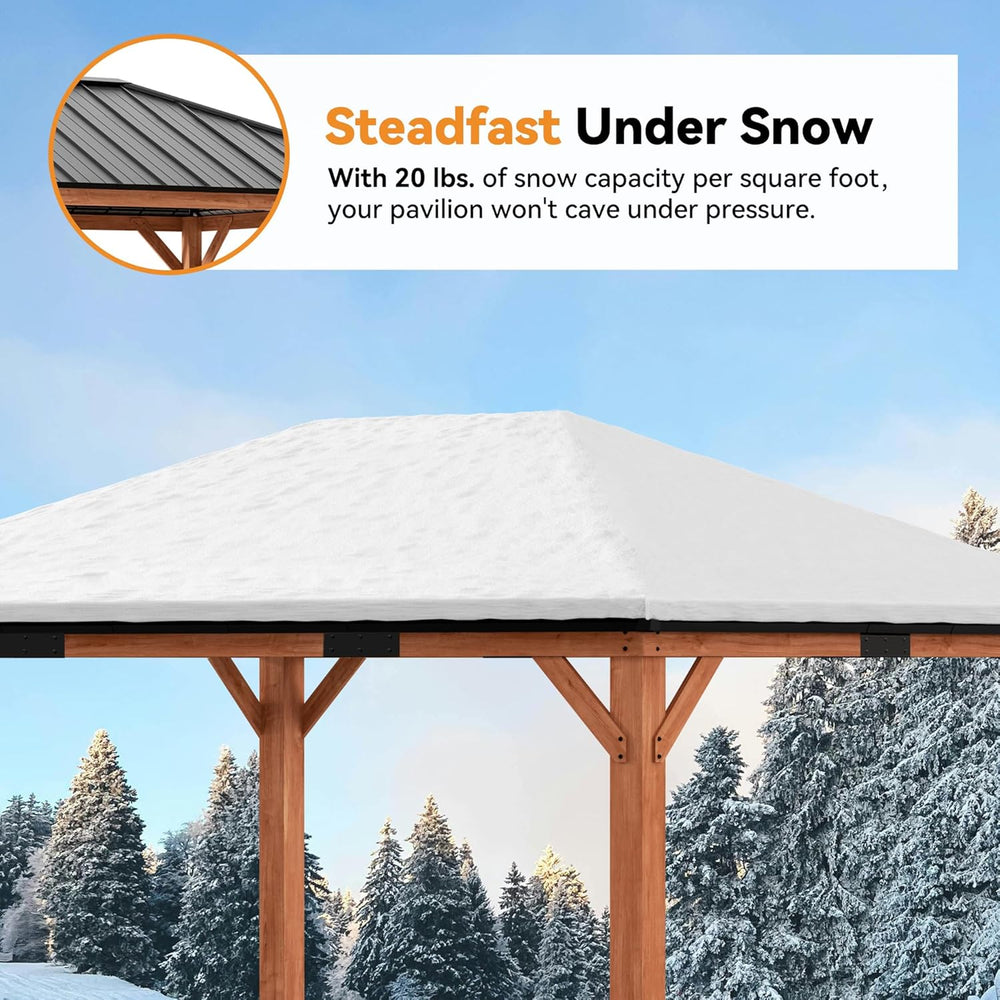 Modern Shade Permanent Wood Gazebo 12x16 with Galvanized Steel Roof