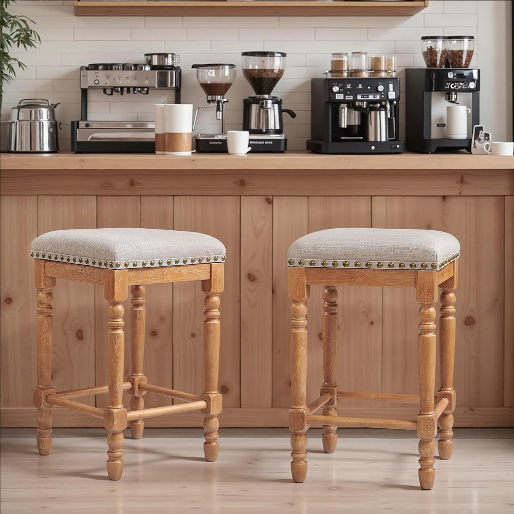CHUN YI Bar Stools Set of 4, 27 Inch Counter Height Saddle Stools with Nailhe...