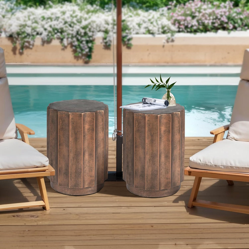 LuxenHome 18" Cement Outdoor Side Table, Set of 2 End Tables for Patio