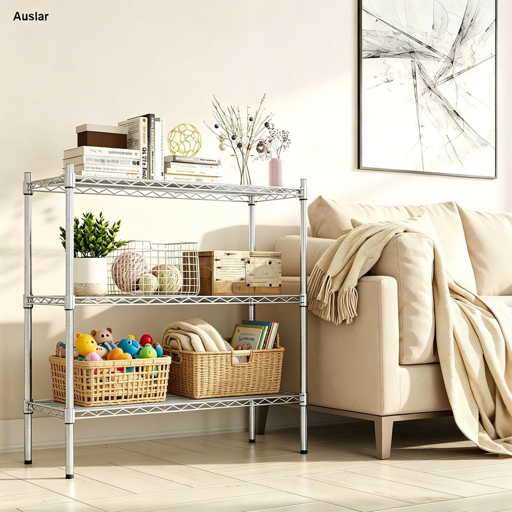 Auslar 3-Tier Heavy Duty Wire Shelving, Adjustable Storage Rack, Chrome