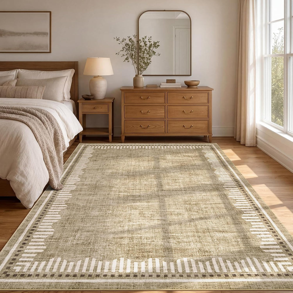 Garvee 8x10 Washable Living Room Area Rug Scalloped Neutral Non Slip Rugs
