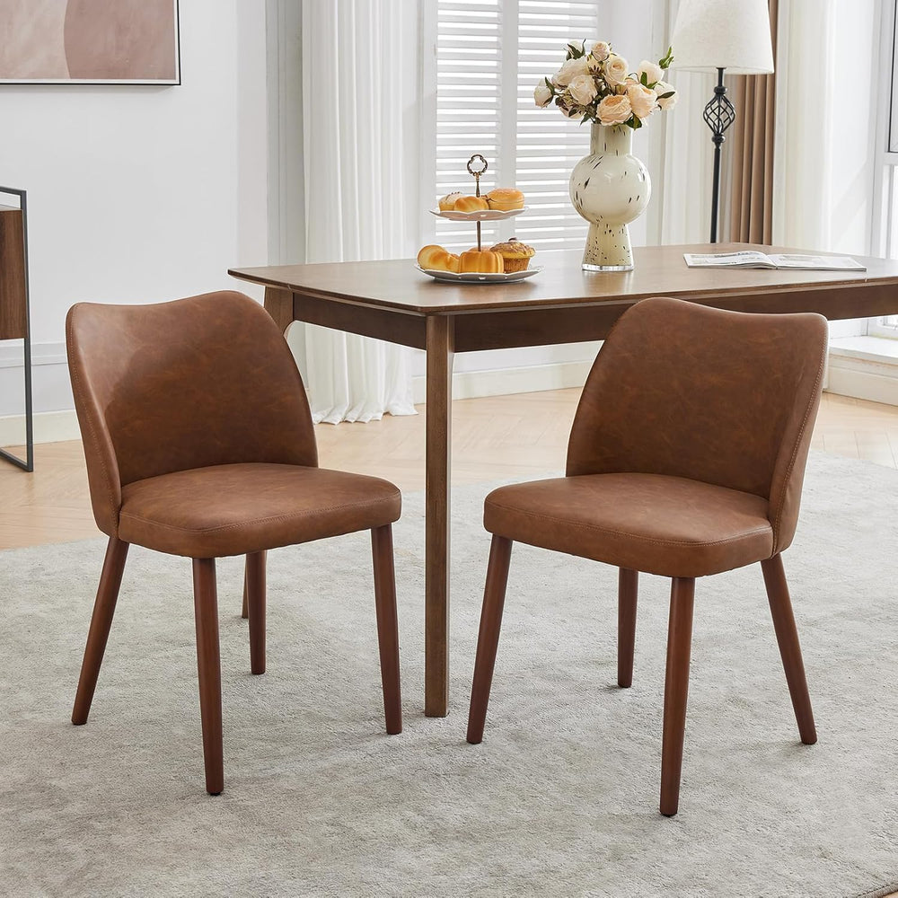 Mid Century Modern Dining Chairs Set of 2,PU Fabric Upholstered Accent with W...