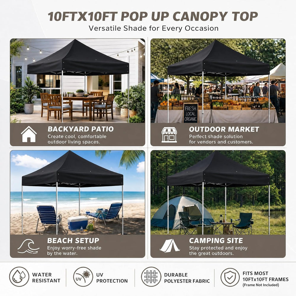10 x 10 Replacement Canopy Top for Straight Leg Frame, Black