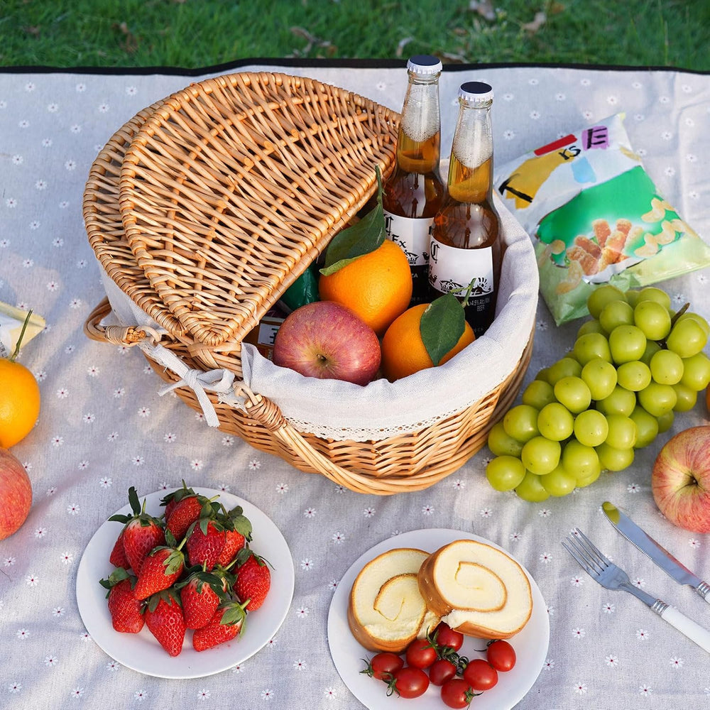 HappyPicnic Wicker Picnic Basket with Handle & Lid, 15" Vintage Hand...