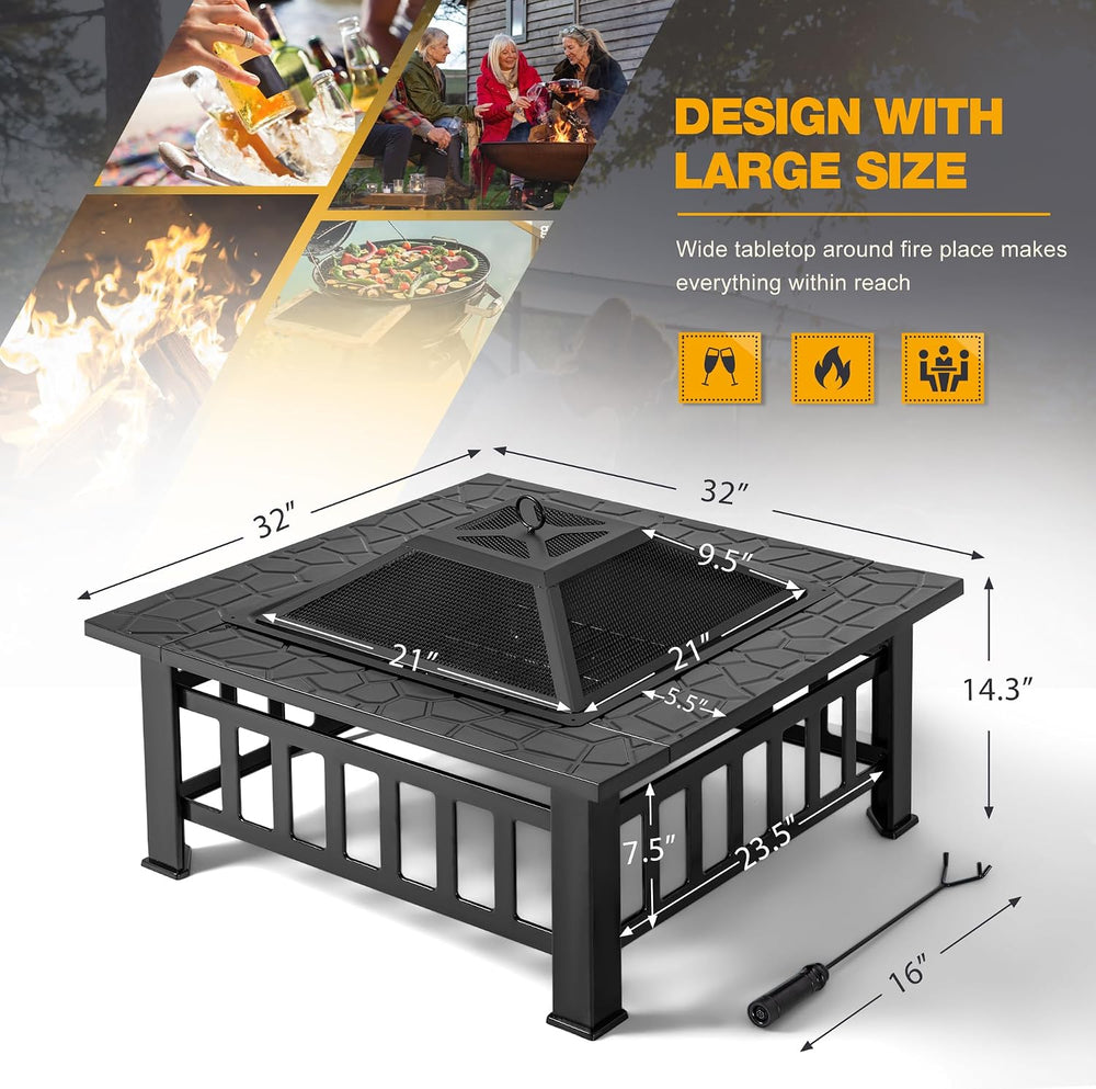 Devoko Outdoor Fire Pit, 32 Inch Firepit Table Metal Outdoor Fireplaces