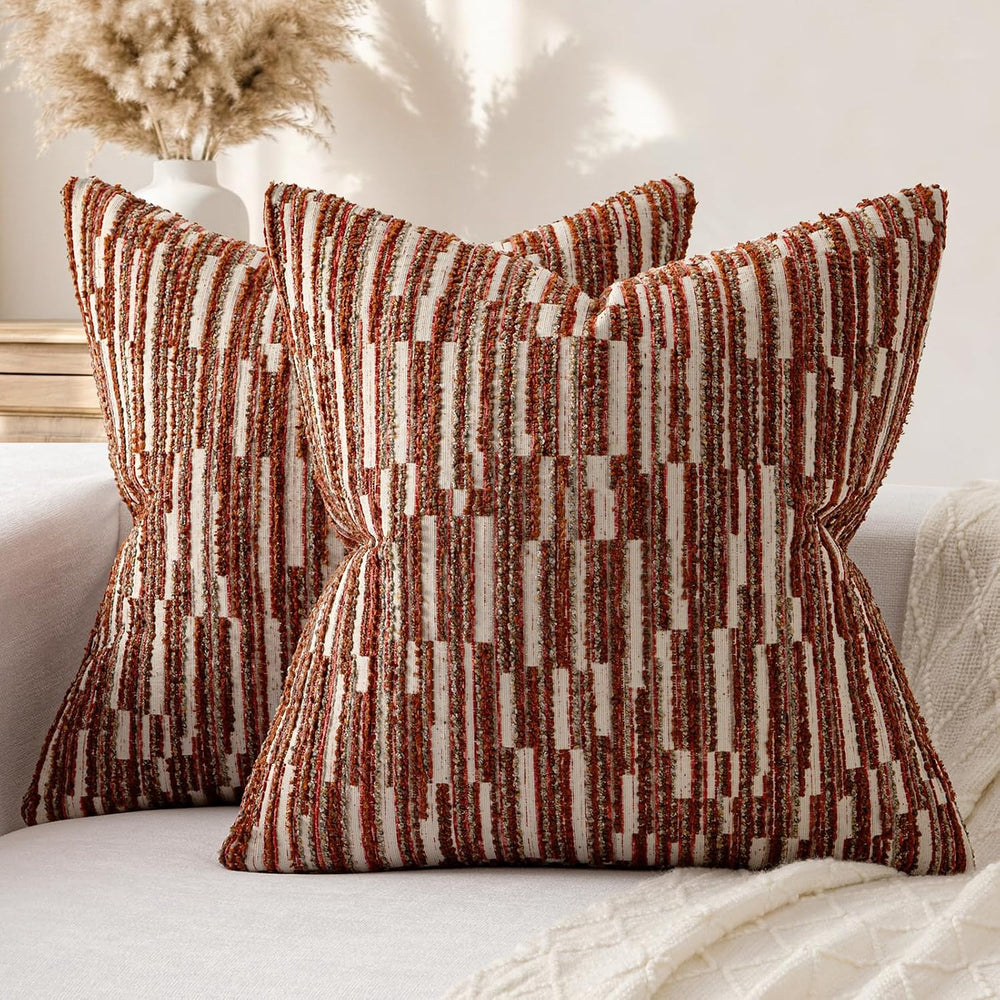 Boho Striped Decorative Throw Pillow Covers 26"X26" Set of 2，Burgundy