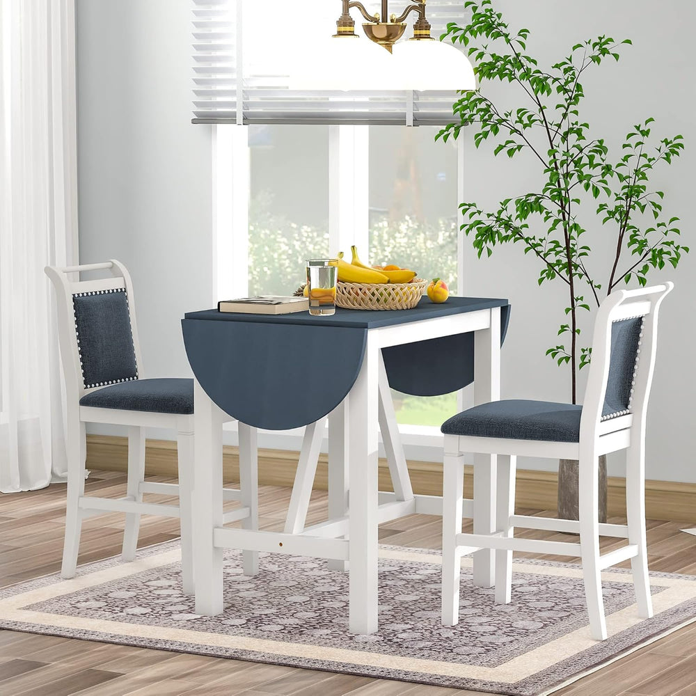 Farmhouse 3-Piece Counter Height Dining Table Set, Half-Round Drop Leaf Dinin...