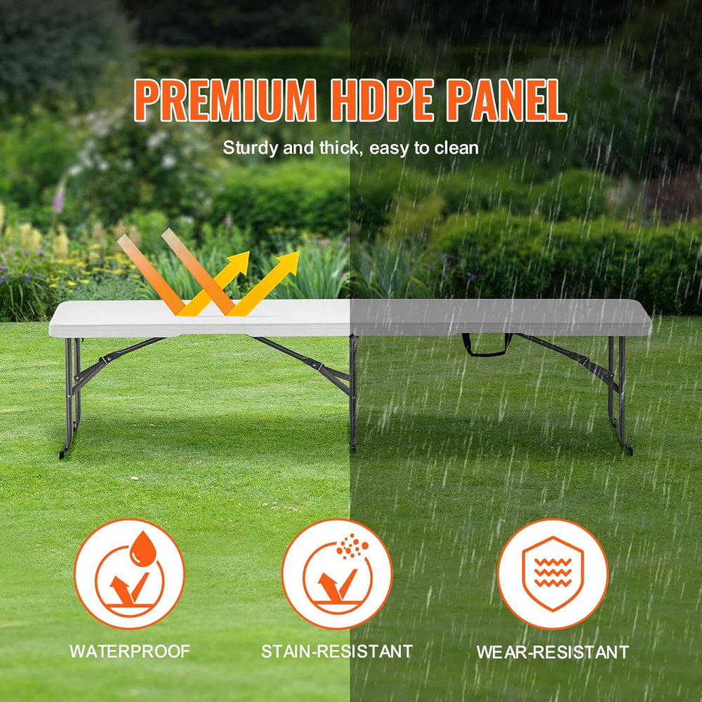 VEVOR Plastic Folding Bench, 6ft Portable Folding Bench, Smooth High Density ...
