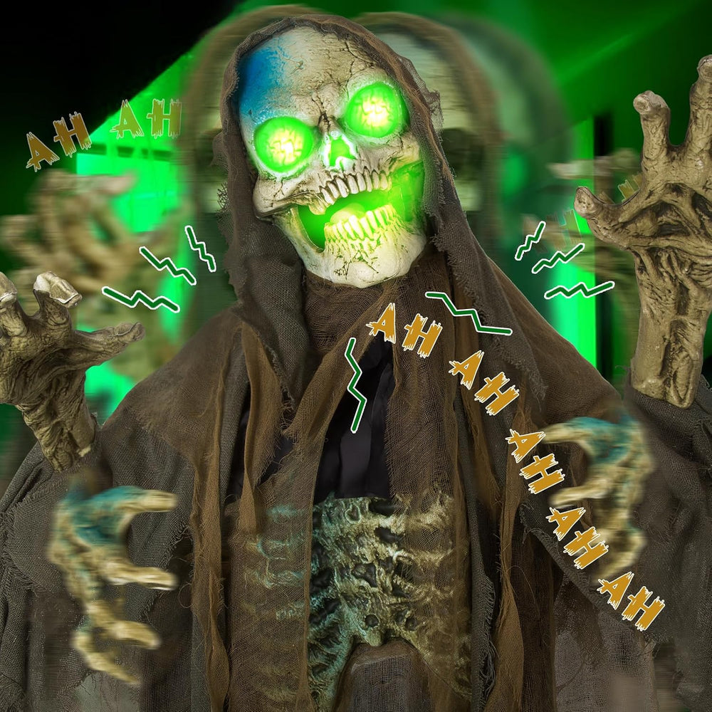 72” Halloween Animatronics Standing Skeleton with Sound & Touch Activated
