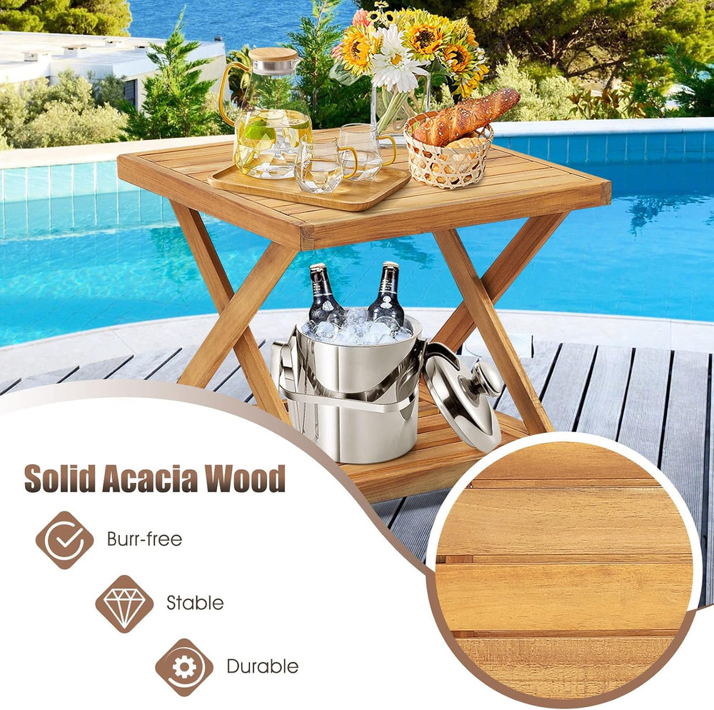 Tangkula 3 Pieces PE Wicker Patio Bistro Set, Outdoor Acacia Wood Conversatio...
