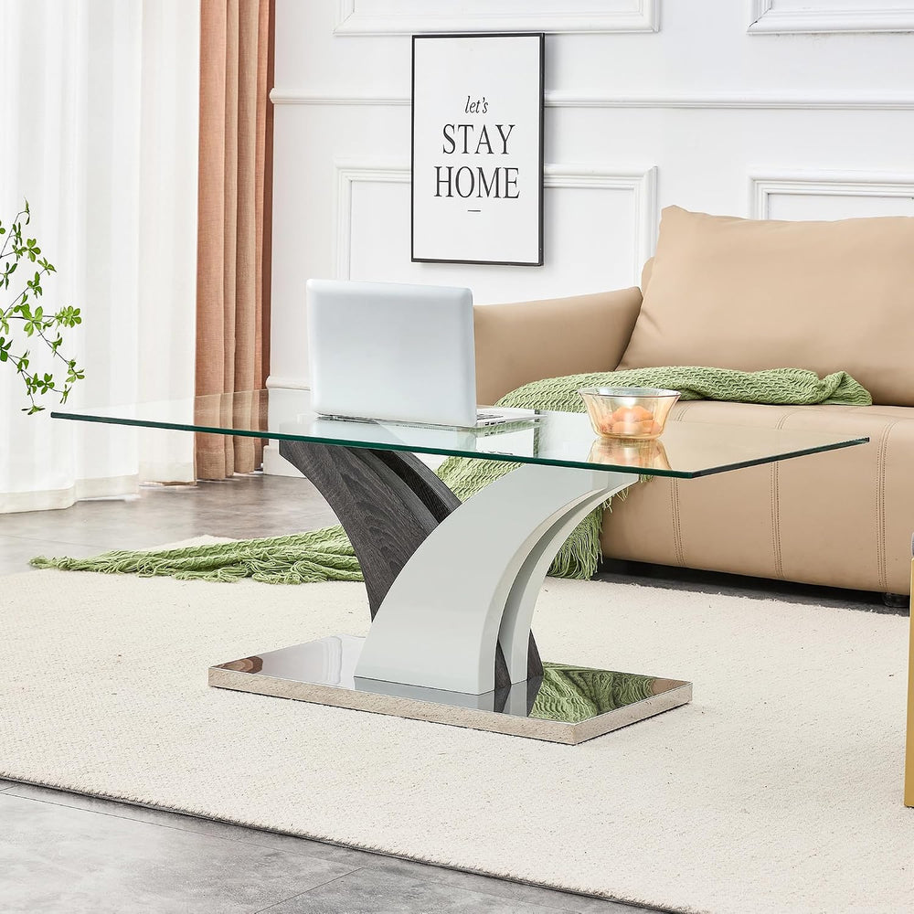 47'' Glass Coffee Table for Living Room,Rectangle Clear Center Table,...