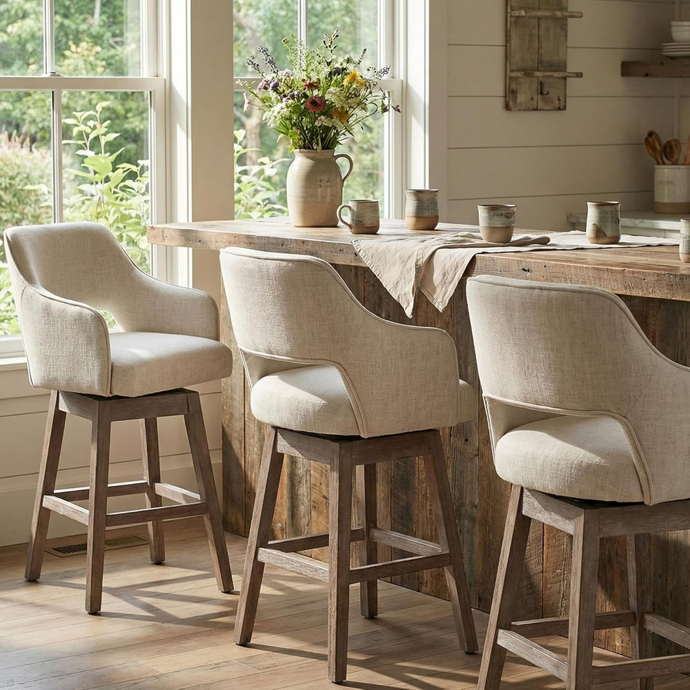 27 inch Swivel Counter Height Bar Stools for Home Kitchen, Set of 4 Linen Fab...