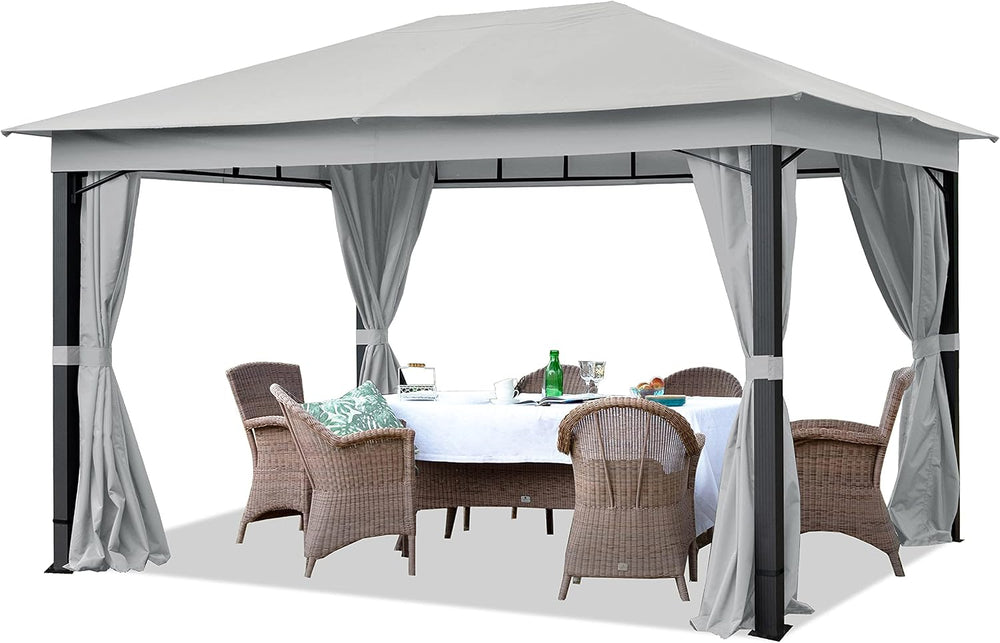 TOOLPORT 10x13 ft Gazebo with 4 Curtains, Gray
