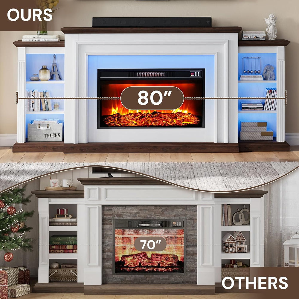 80" Electric Fireplace TV Stand for TVs Up to 90" with LED Light