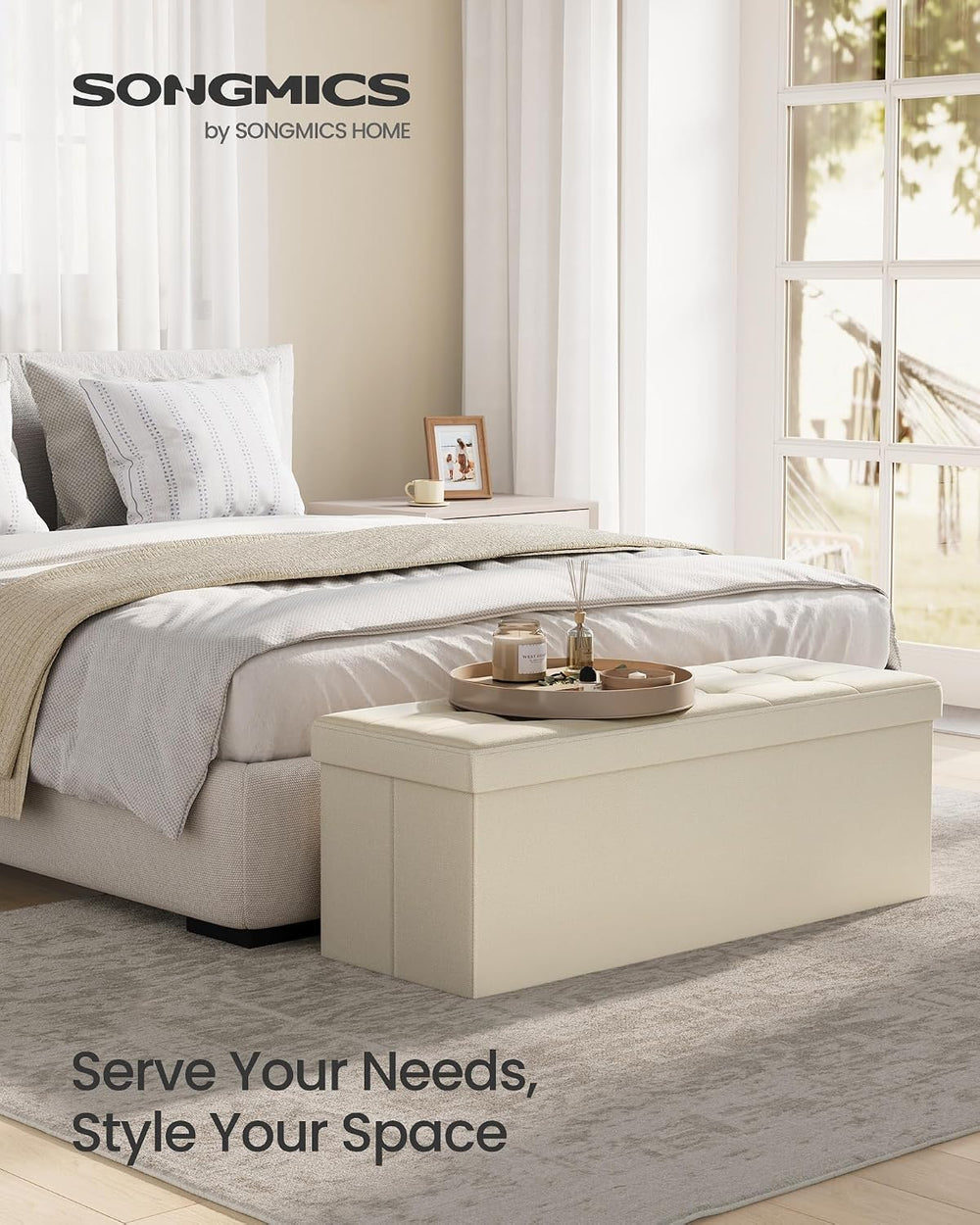 SONGMICS 43.3 Inches Folding Storage Ottoman Bench, Load 660 lb