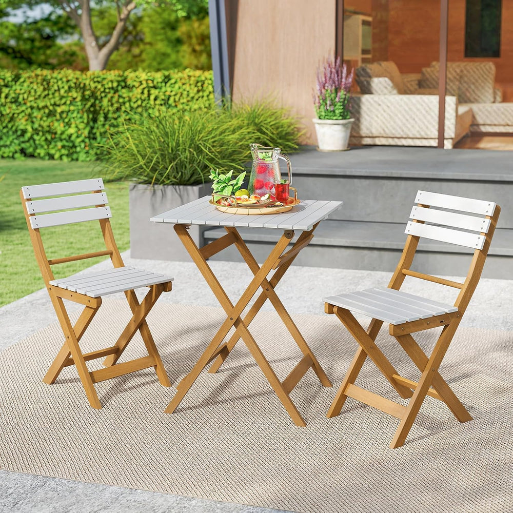Tagnkula 3 Piece Folding Outdoor Patio Bistro Set, Space Saving Foldable Acac...