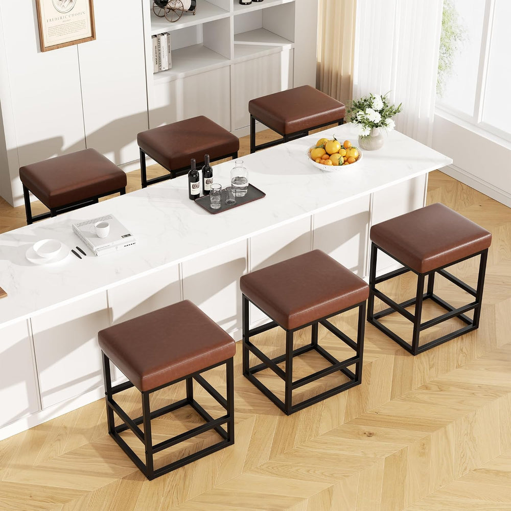 Bar Stools Set of 2, 24in Counter Height Barstools, Faux Leather Counter Stoo...