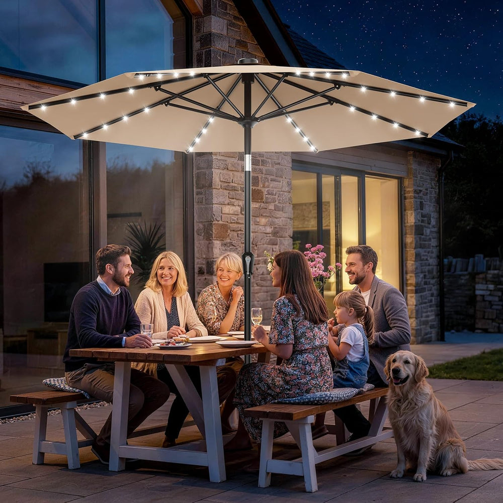 AreShark 9FT Patio Umbrella with Solar Lights, 32 Lighted Pool Umbrella w/Til...