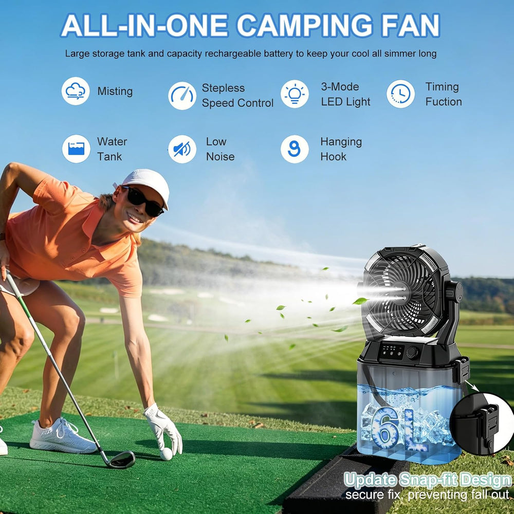 Wilody Portable Misting Fan Rechargeable with Remote Control, 6L Bucket Campi...