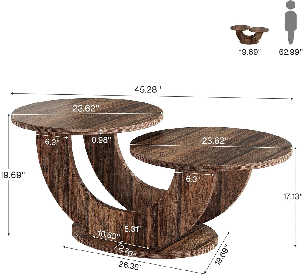 Tribesigns 45.3" Round Wood Coffee Table, 2-Tier Farmhouse Center Table