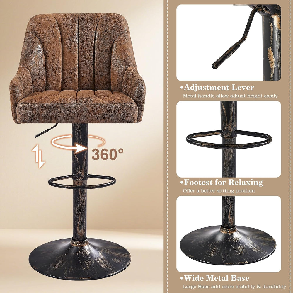 VECELO Bar Stools Set of 2, Adjustable Counter Height Barstools with Back and...