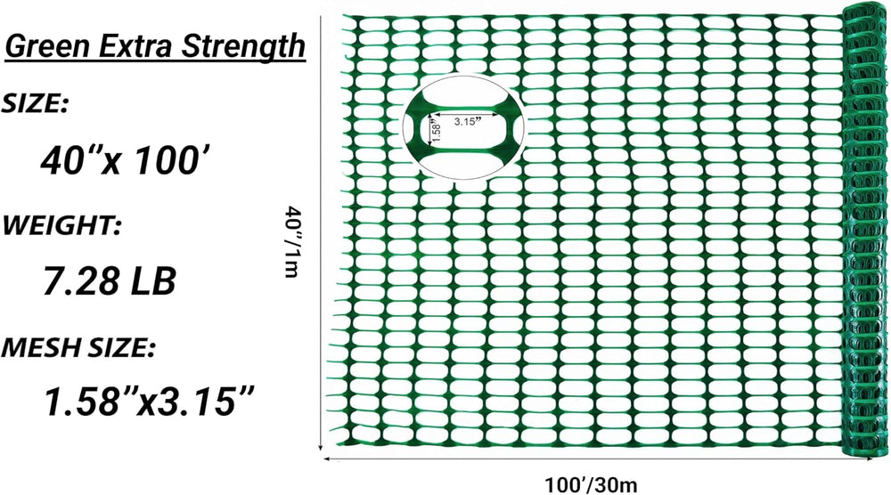 PotatoLife Green Plastic Garden Fence, Extra Strength, 40''x100'